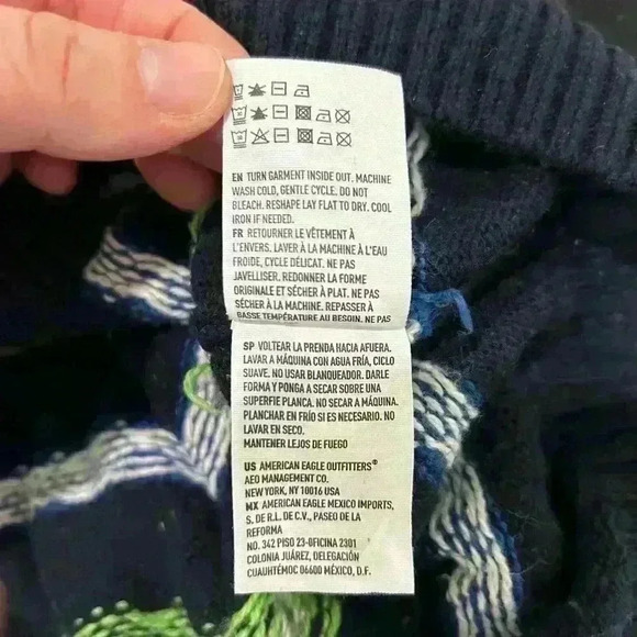 American Eagle Men’s Knit Sweater Striped Blue Green Mock Neck 1/4 Button Size L - Picture 6 of 9